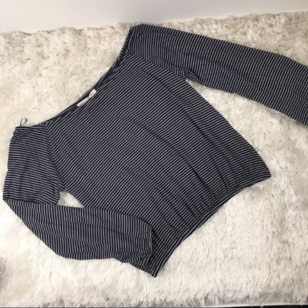 Express Navy Striped Off Shoulder Top Small